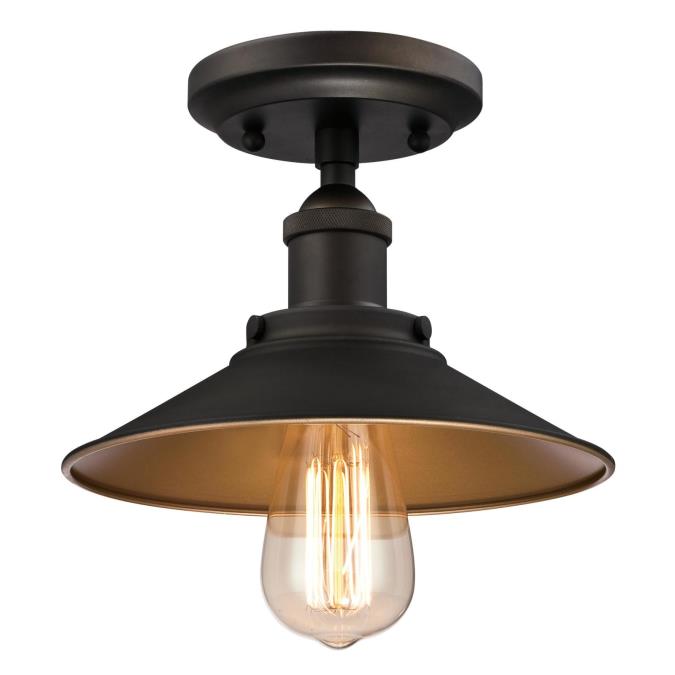 Louis One-Light Indoor Semi-Flush Ceiling Fixture: Oil Rubbed Bronze Finish and Metallic Bronze Interior