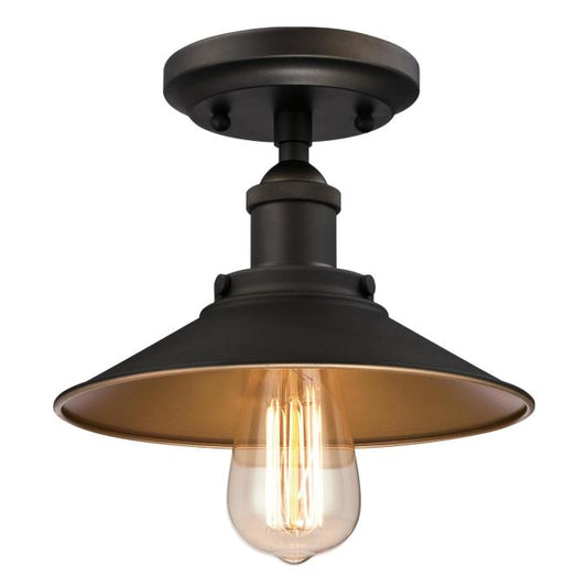 Louis One-Light Indoor Semi-Flush Ceiling Fixture: Oil Rubbed Bronze Finish and Metallic Bronze Interior