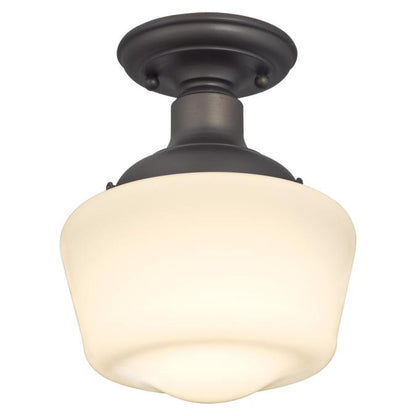 Scholar One-Light Indoor Semi-Flush Ceiling Fixture: Oil Rubbed Bronze Finish with White Opal Glass