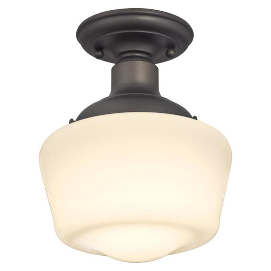 Scholar One-Light Indoor Semi-Flush Ceiling Fixture: Oil Rubbed Bronze Finish with White Opal Glass