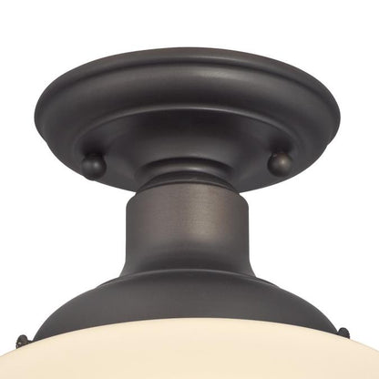 Scholar One-Light Indoor Semi-Flush Ceiling Fixture: Oil Rubbed Bronze Finish with White Opal Glass