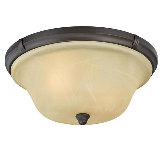 Tolbut Two-Light Indoor Flush Ceiling Fixture: Oil Rubbed Bronze Finish with Amber Alabaster Glass