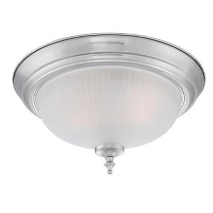Two-Light Indoor Flush Ceiling Fixture: Brushed Nickel Finish with Frosted Swirl Glass