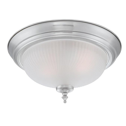 Two-Light Indoor Flush Ceiling Fixture: Brushed Nickel Finish with Frosted Swirl Glass