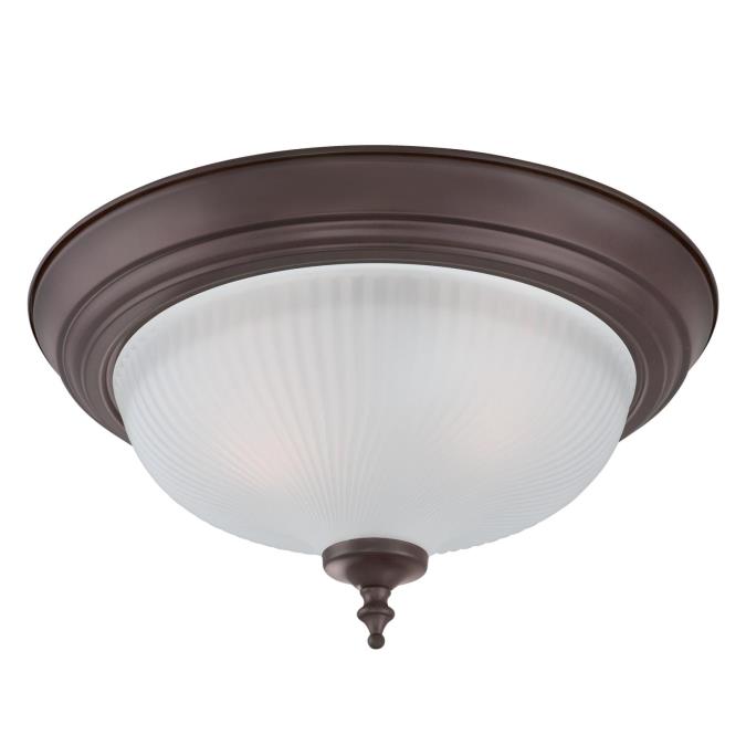 Two-Light Indoor Flush Ceiling Fixture: Oil Rubbed Bronze Finish with Frosted Swirl Glass