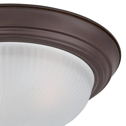 Two-Light Indoor Flush Ceiling Fixture: Oil Rubbed Bronze Finish with Frosted Swirl Glass