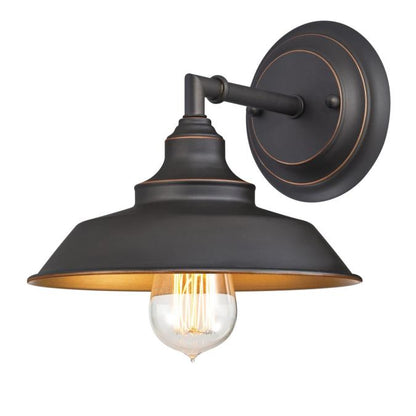 Iron Hill One-Light Indoor Wall Fixture: Oil Rubbed Bronze Finish with Highlights and Metal Shade