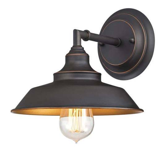Iron Hill One-Light Indoor Wall Fixture: Oil Rubbed Bronze Finish with Highlights and Metal Shade