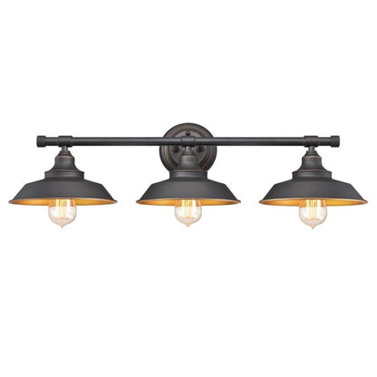 Iron Hill Three-Light Indoor Wall Fixture: Oil Rubbed Bronze Finish with Highlights and Metallic Bronze Interior