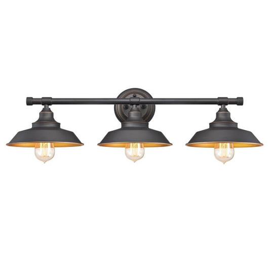 Iron Hill Three-Light Indoor Wall Fixture: Oil Rubbed Bronze Finish with Highlights and Metallic Bronze Interior