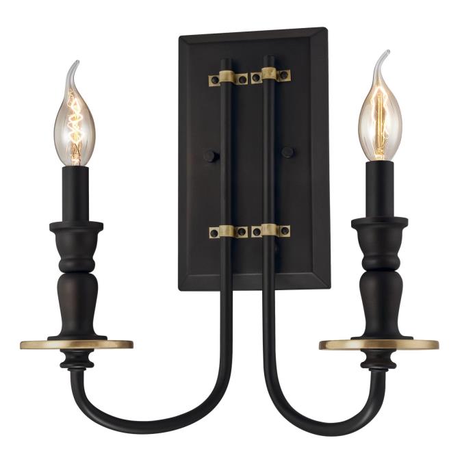 Cresting Two-Light Indoor Wall Fixture: Oil Rubbed Bronze Finish with Antique Brass Accents