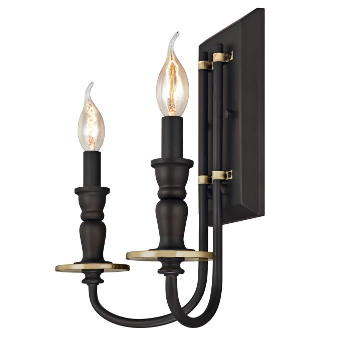 Cresting Two-Light Indoor Wall Fixture: Oil Rubbed Bronze Finish with Antique Brass Accents