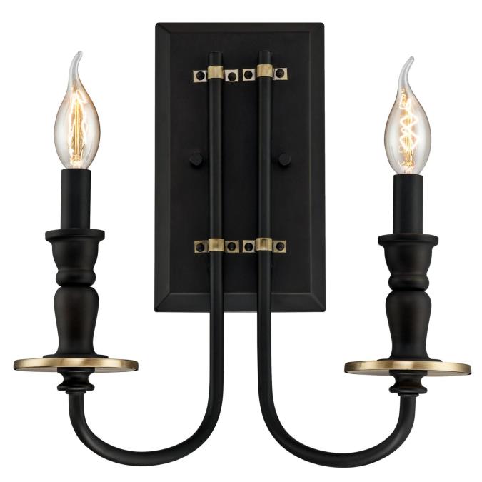 Cresting Two-Light Indoor Wall Fixture: Oil Rubbed Bronze Finish with Antique Brass Accents