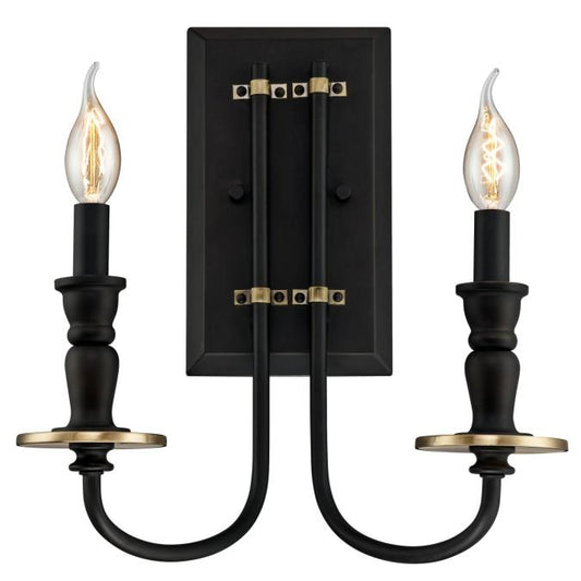 Cresting Two-Light Indoor Wall Fixture: Oil Rubbed Bronze Finish with Antique Brass Accents