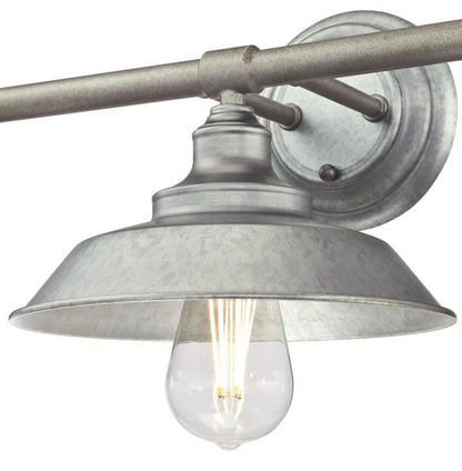Iron Hill Three-Light Indoor Wall Fixture: Galvanized Steel Finish with Metal Shades