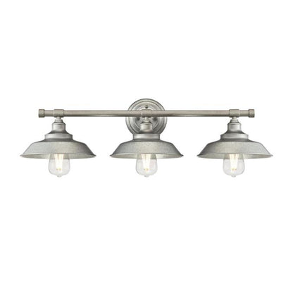 Iron Hill Three-Light Indoor Wall Fixture: Galvanized Steel Finish with Metal Shades