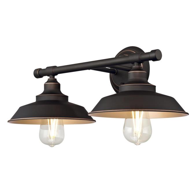 Iron Hill Two-Light Indoor Wall Fixture: Oil Rubbed Bronze Finish with Highlights and Metal Shades