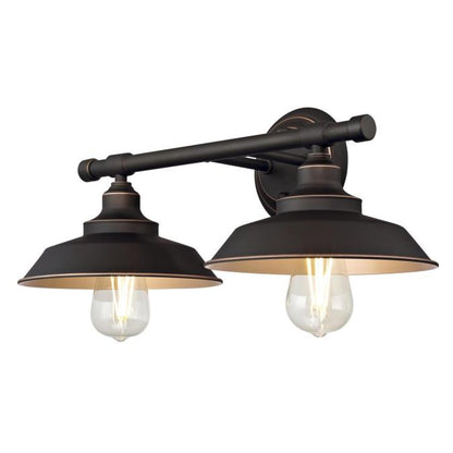Iron Hill Two-Light Indoor Wall Fixture: Oil Rubbed Bronze Finish with Highlights and Metal Shades