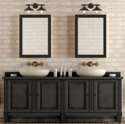 Iron Hill Two-Light Indoor Wall Fixture: Oil Rubbed Bronze Finish with Highlights and Metal Shades