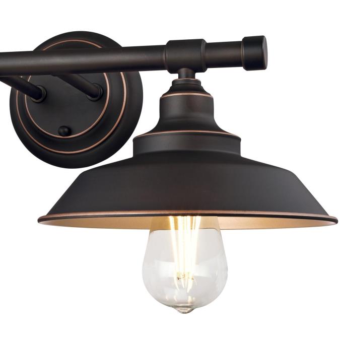 Iron Hill Two-Light Indoor Wall Fixture: Oil Rubbed Bronze Finish with Highlights and Metal Shades