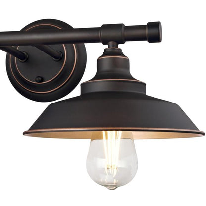 Iron Hill Two-Light Indoor Wall Fixture: Oil Rubbed Bronze Finish with Highlights and Metal Shades