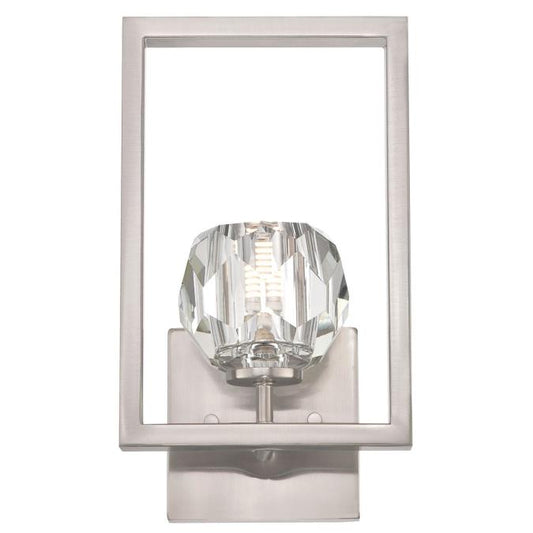Zoa One-Light LED Indoor Wall Fixture: Brushed Nickel Finish with Crystal Glass