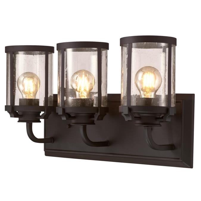 Colville Three-Light Indoor Wall Fixture: Oil Rubbed Bronze Finish with Clear Seeded Glass