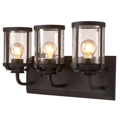 Colville Three-Light Indoor Wall Fixture: Oil Rubbed Bronze Finish with Clear Seeded Glass