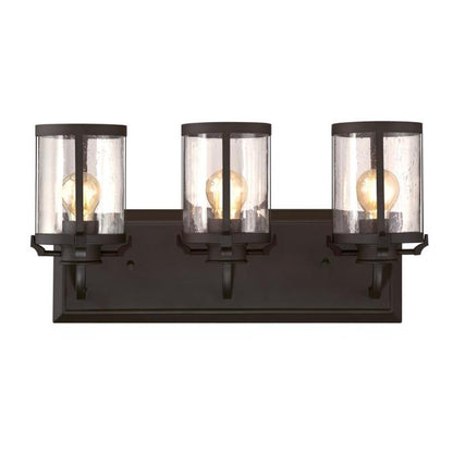 Colville Three-Light Indoor Wall Fixture: Oil Rubbed Bronze Finish with Clear Seeded Glass