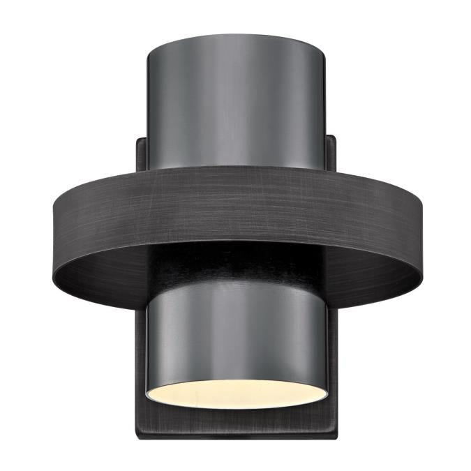 Exton One-Light Indoor Wall Fixture: Distressed Aluminum Finish with Gun Metal Shade