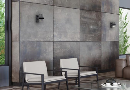 Exton One-Light Indoor Wall Fixture: Distressed Aluminum Finish with Gun Metal Shade