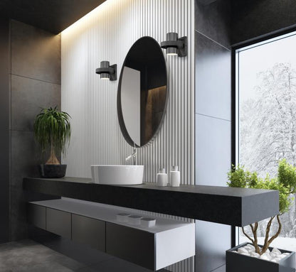 Exton One-Light Indoor Wall Fixture: Distressed Aluminum Finish with Gun Metal Shade