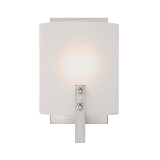 Enzo James One-Light Indoor Wall Fixture: Brushed Nickel Finish with Frosted Glass