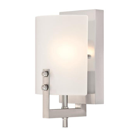 Enzo James One-Light Indoor Wall Fixture: Brushed Nickel Finish with Frosted Glass