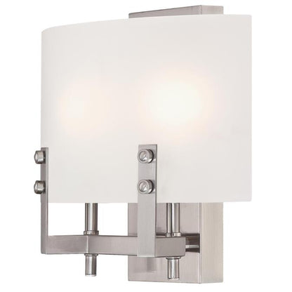 Enzo James Two-Light Indoor Wall Fixture: Brushed Nickel Finish with Frosted Glass