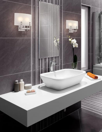 Enzo James Two-Light Indoor Wall Fixture: Brushed Nickel Finish with Frosted Glass