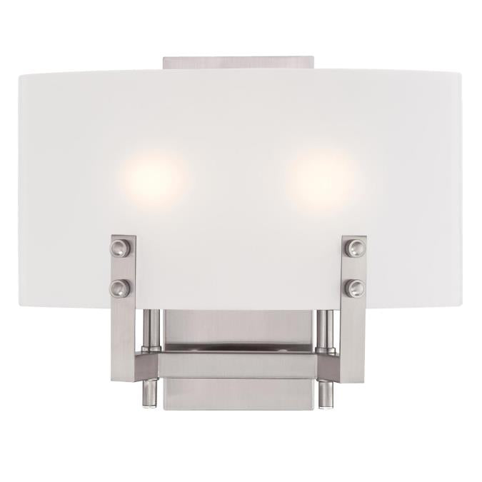 Enzo James Two-Light Indoor Wall Fixture: Brushed Nickel Finish with Frosted Glass
