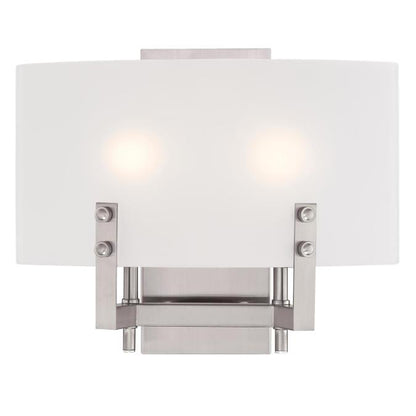 Enzo James Two-Light Indoor Wall Fixture: Brushed Nickel Finish with Frosted Glass