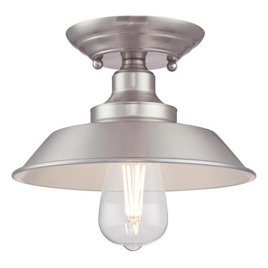 Iron Hill 9-Inch, One-Light Indoor Semi-Flush Mount Ceiling Fixture: Brushed Nickel Finish