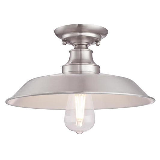 Iron Hill 12-Inch, One-Light Indoor Semi-Flush Mount Ceiling Fixture: Brushed Nickel Finish