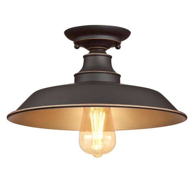Iron Hill 12-Inch, One-Light Indoor Semi-Flush Mount Ceiling Fixture: Oil Rubbed Bronze Finish with Highlights