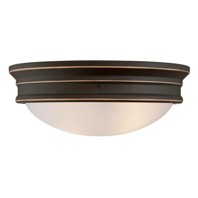 Meadowbrook 13-Inch, Two-Light Indoor Flush Mount Ceiling Fixture: Oil Rubbed Bronze Finish with Highlights and Frosted Glass