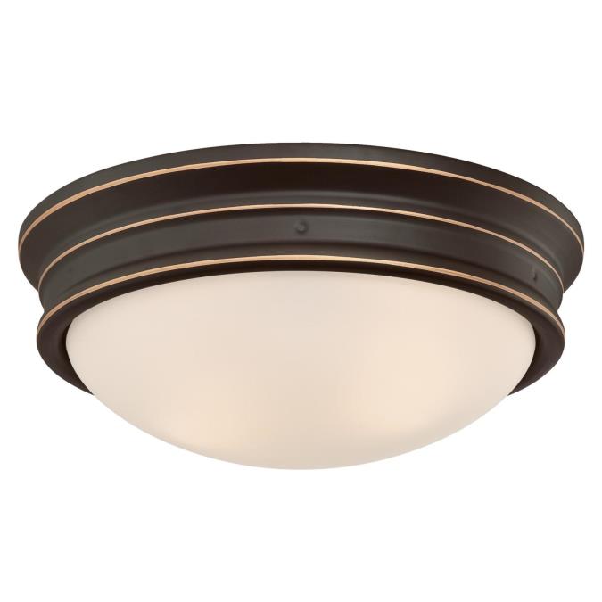 Meadowbrook 13-Inch, Two-Light Indoor Flush Mount Ceiling Fixture: Oil Rubbed Bronze Finish with Highlights and Frosted Glass
