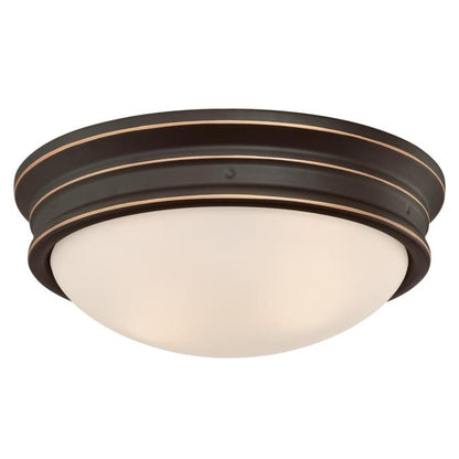 Meadowbrook 13-Inch, Two-Light Indoor Flush Mount Ceiling Fixture: Oil Rubbed Bronze Finish with Highlights and Frosted Glass