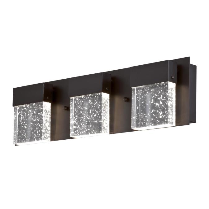 Cava II Three-Light, 21-Watt LED Indoor Wall Fixture: Matte Black Finish with Bubble Glass