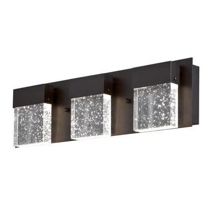 Cava II Three-Light, 21-Watt LED Indoor Wall Fixture: Matte Black Finish with Bubble Glass