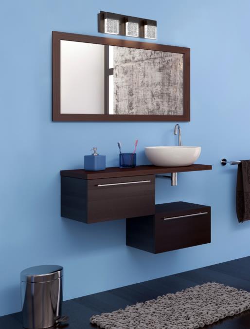 Cava II Three-Light, 21-Watt LED Indoor Wall Fixture: Matte Black Finish with Bubble Glass