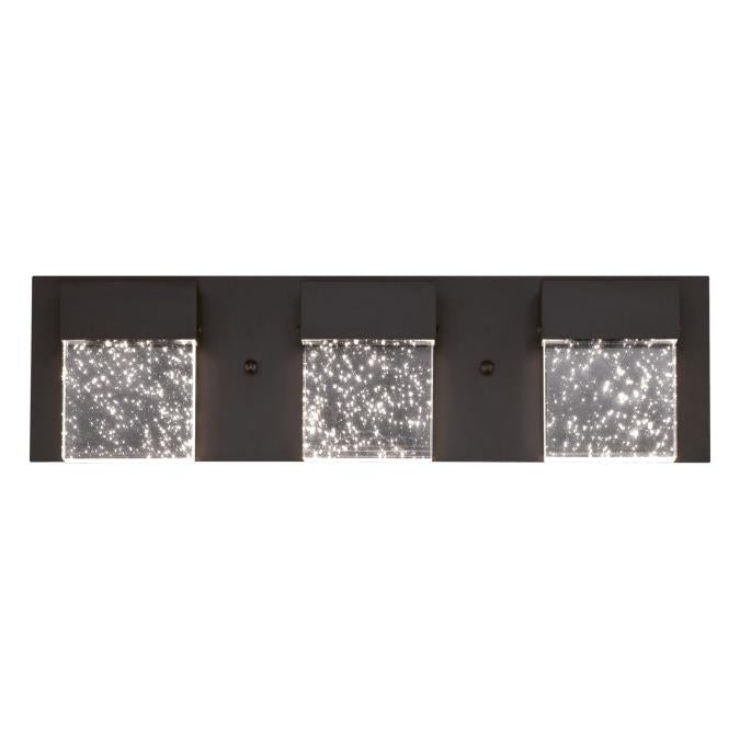 Cava II Three-Light, 21-Watt LED Indoor Wall Fixture: Matte Black Finish with Bubble Glass