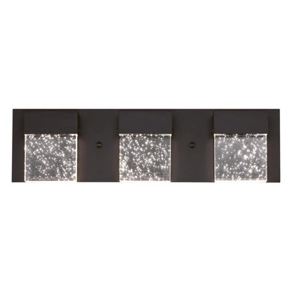 Cava II Three-Light, 21-Watt LED Indoor Wall Fixture: Matte Black Finish with Bubble Glass