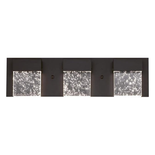Cava II Three-Light, 21-Watt LED Indoor Wall Fixture: Matte Black Finish with Bubble Glass